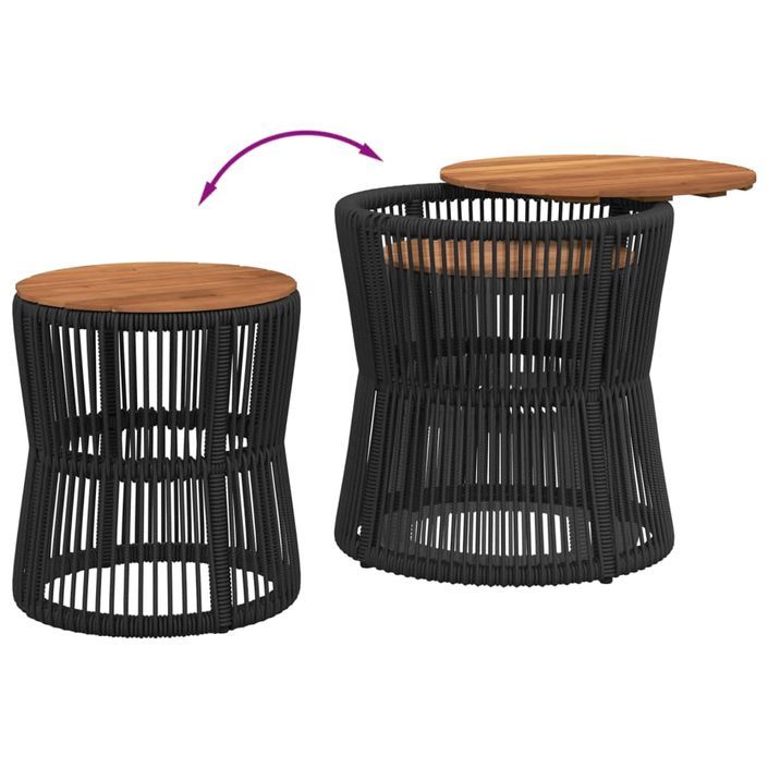 Tables d'appoint de jardin 2 pcs dessus en bois noir poly rotin - Photo n°7