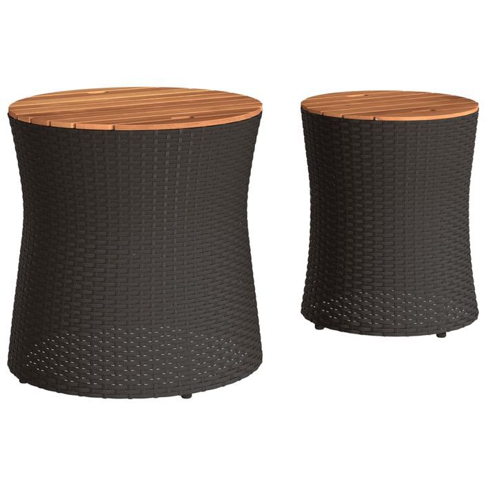 Tables d'appoint de jardin 2 pcs dessus en bois noir poly rotin - Photo n°6