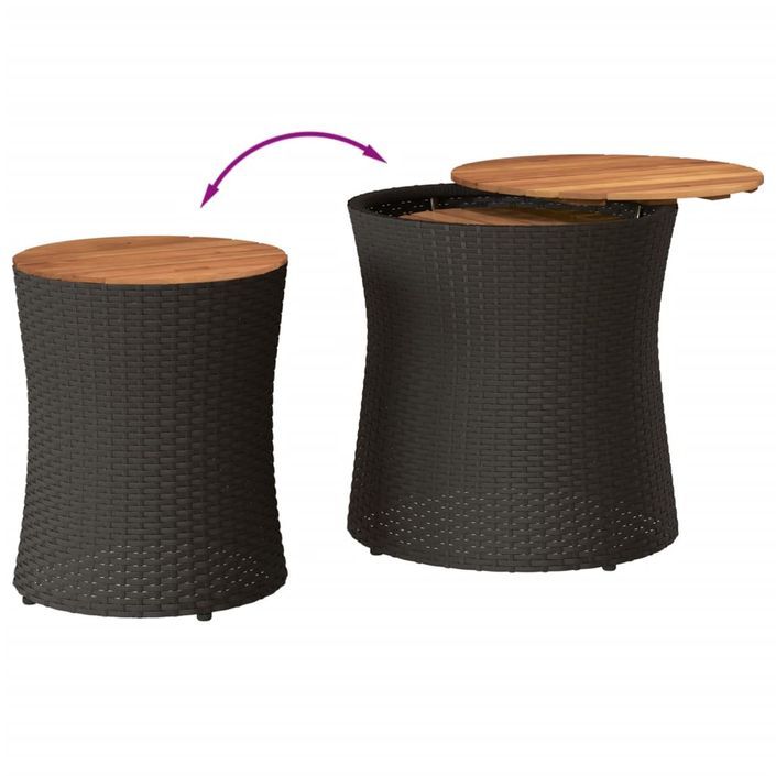 Tables d'appoint de jardin 2 pcs dessus en bois noir poly rotin - Photo n°7