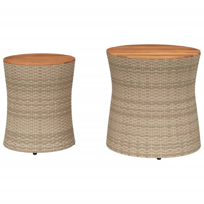 Tables d'appoint de jardin 2pcs dessus en bois beige poly rotin - Photo n°4