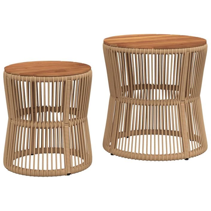 Tables d'appoint de jardin 2pcs dessus en bois beige poly rotin - Photo n°1