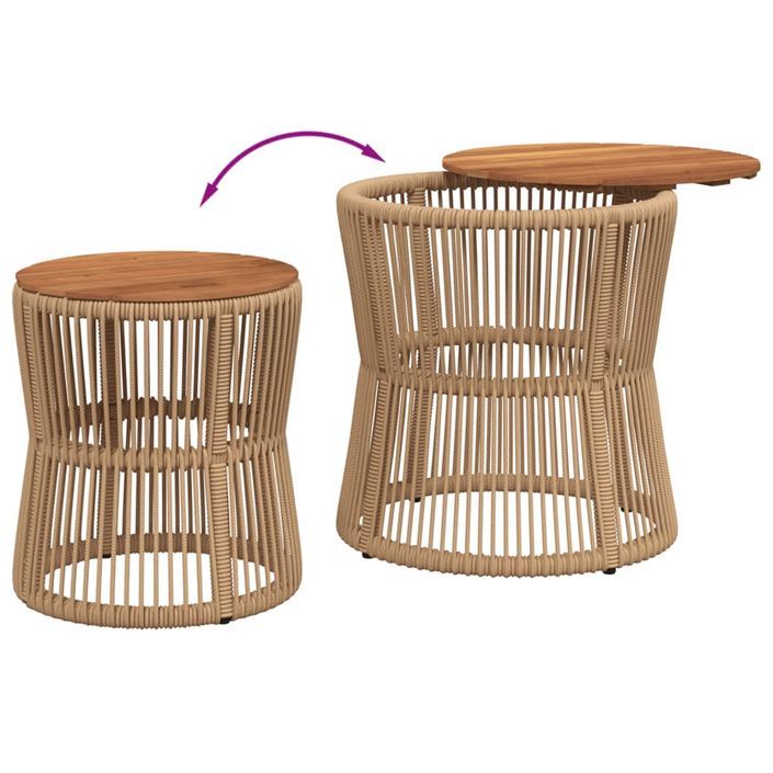 Tables d'appoint de jardin 2pcs dessus en bois beige poly rotin - Photo n°7