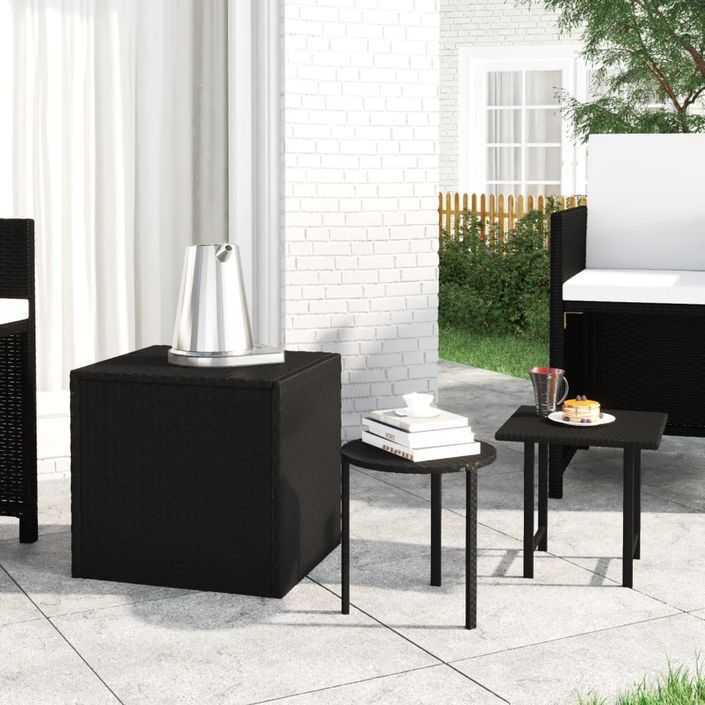 Tables d'appoint de jardin 3 pcs noir résine tressée - Photo n°1