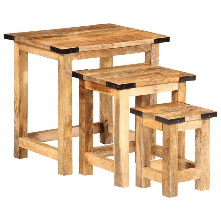 Tables d'appoint gigognes 3 pcs bois de manguier massif brut - Photo n°1