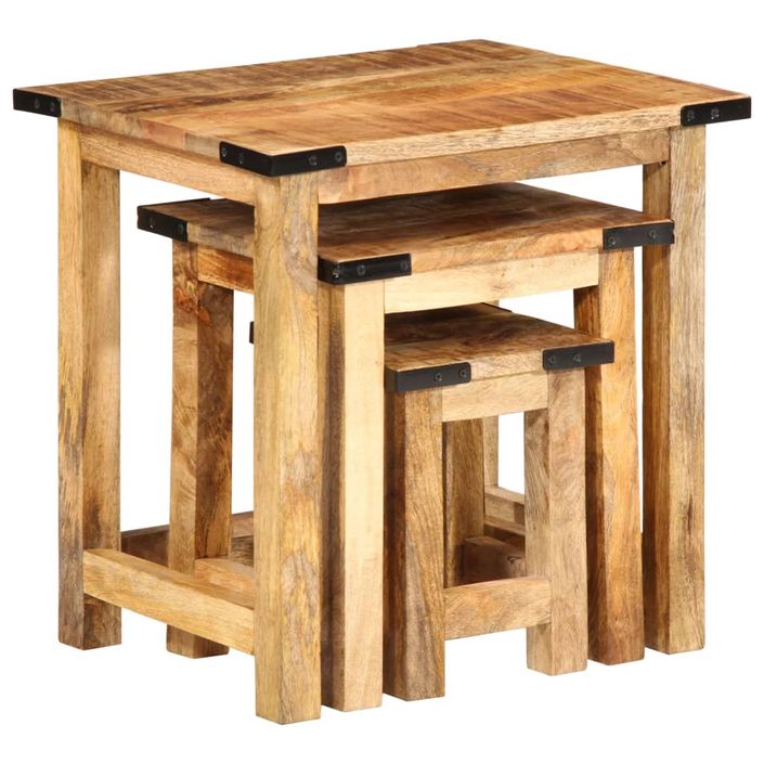 Tables d'appoint gigognes 3 pcs bois de manguier massif brut - Photo n°3