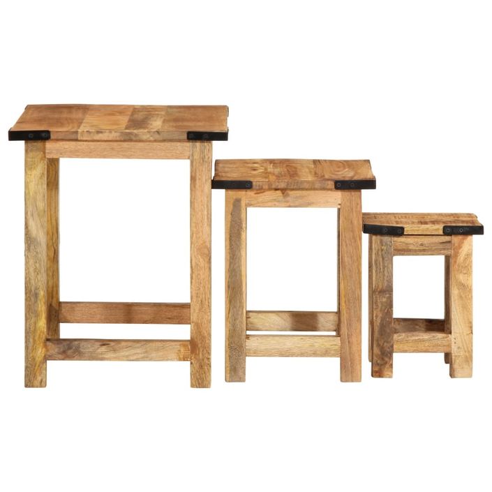 Tables d'appoint gigognes 3 pcs bois de manguier massif brut - Photo n°5