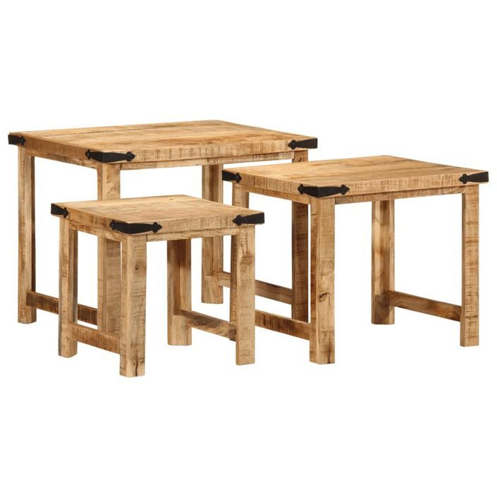 Tables d'appoint gigognes 3 pcs bois de manguier massif brut - Photo n°1