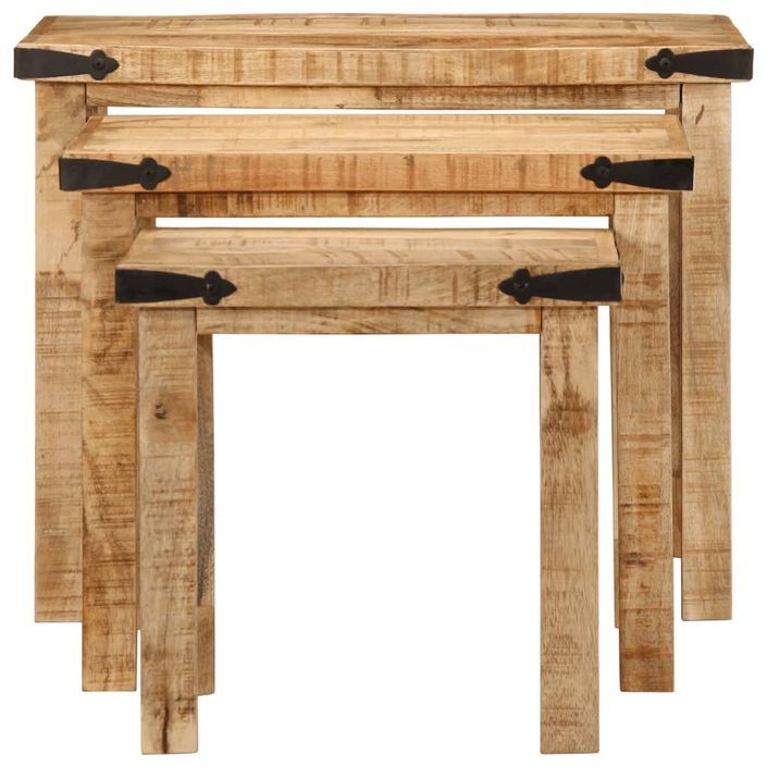 Tables d'appoint gigognes 3 pcs bois de manguier massif brut - Photo n°6