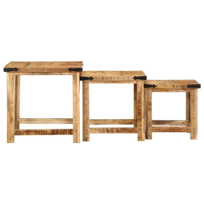 Tables d'appoint gigognes 3 pcs bois de manguier massif brut - Photo n°7