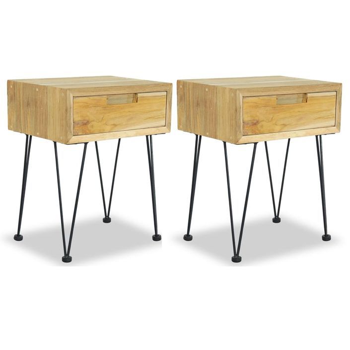 Tables de chevet 2 pcs 40x30x50 cm Teck massif - Photo n°1