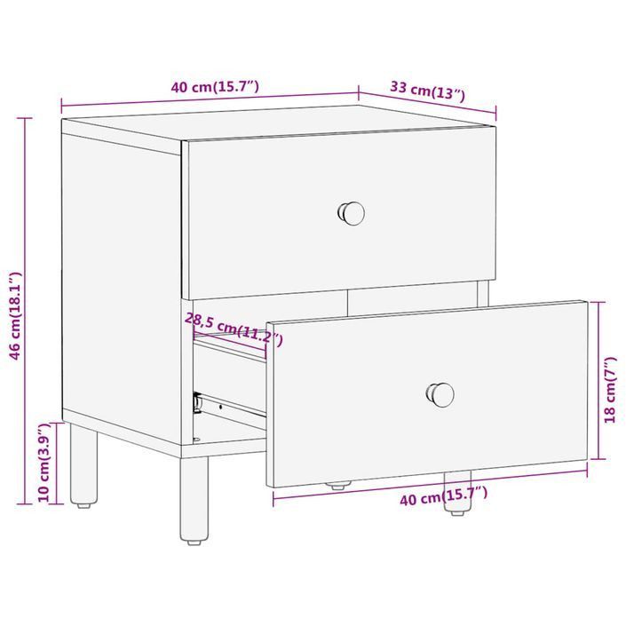 Tables de chevet 2 pcs 40x33x46 cm Bois d'acacia massif - Photo n°12