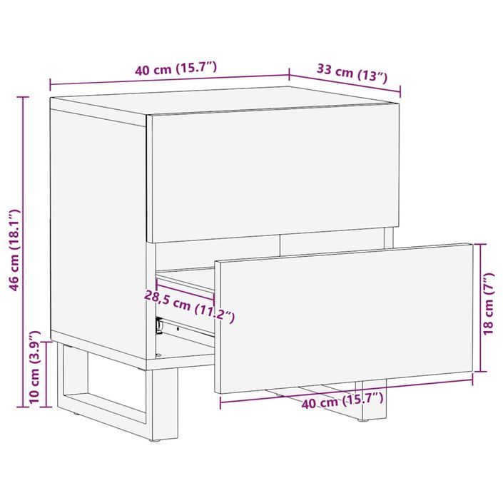 Tables de chevet 2 pcs 40x33x46 cm Bois d'acacia massif - Photo n°11