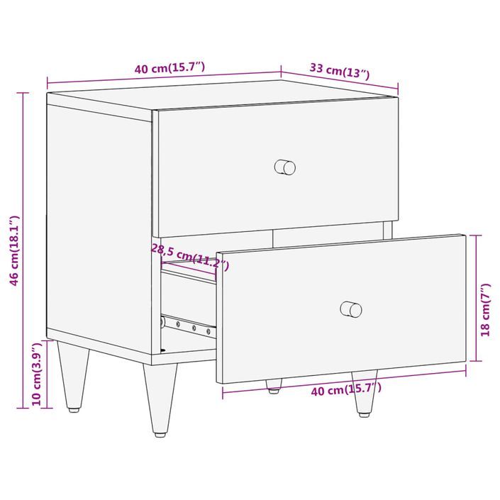 Tables de chevet 2 pcs 40x33x46 cm Bois de manguier solide - Photo n°12