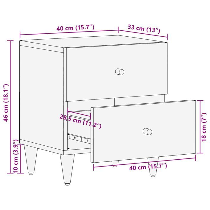 Tables de chevet 2 pcs 40x33x46 cm Bois de manguier solide - Photo n°12