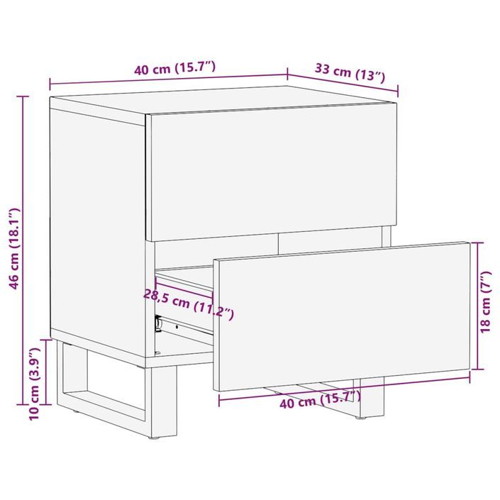 Tables de chevet 2 pcs 40x33x46 cm Bois de manguier solide - Photo n°11