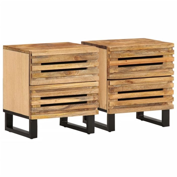 Tables de chevet 2 pcs 40x33x46 cm bois massif de manguier brut - Photo n°1