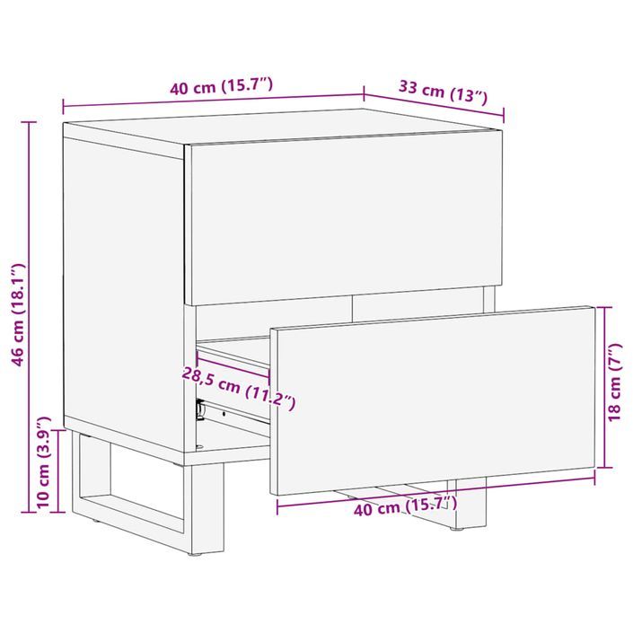 Tables de chevet 2 pcs 40x33x46 cm bois massif de manguier brut - Photo n°11