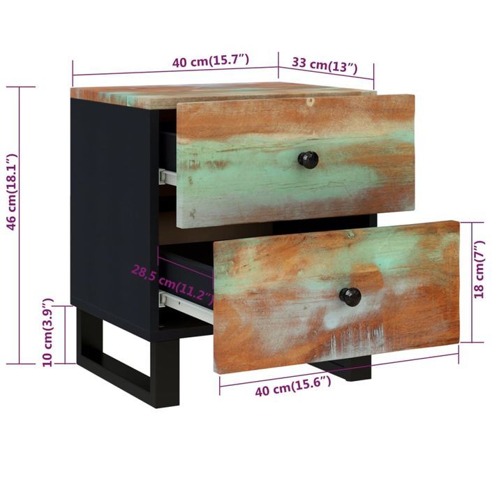 Tables de chevet 2 pcs 40x33x46 cm Bois massif de récupération - Photo n°12