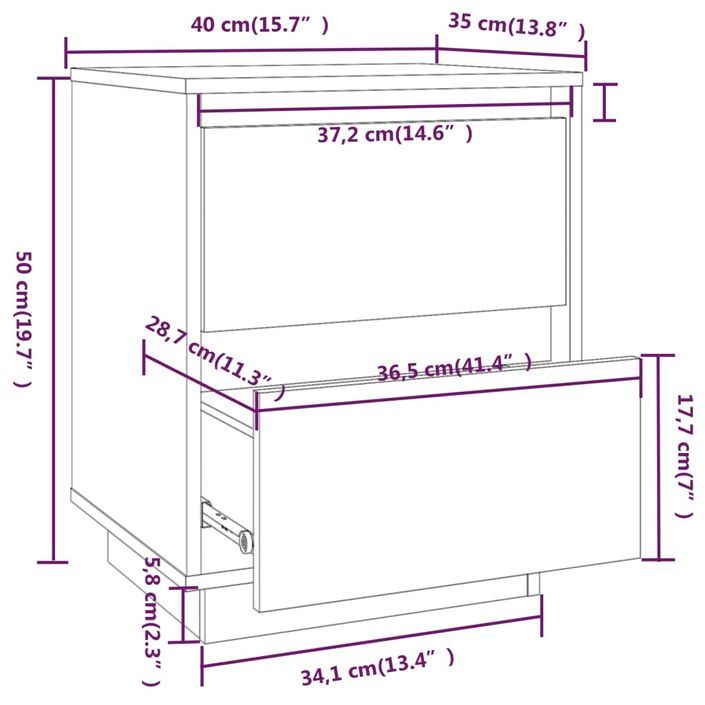 Tables de chevet 2 pcs 40x35x50 cm Bois de pin solide - Photo n°11