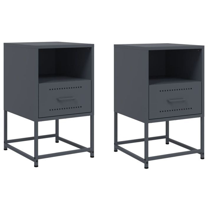 Tables de chevet 2 pcs anthracite 36x39x60,5 cm acier - Photo n°2