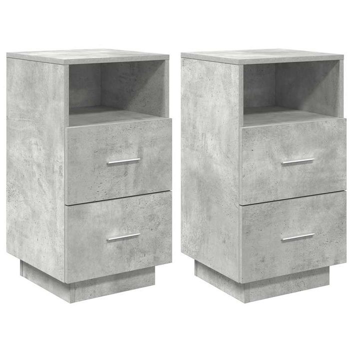 Tables de chevet 2 pcs avec 2 tiroirs gris béton 36x36x68 cm - Photo n°2