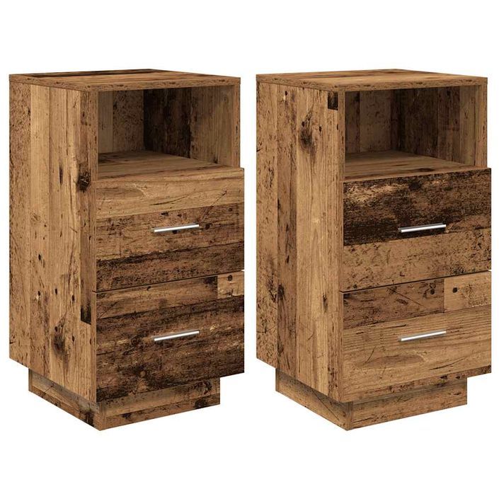 Tables de chevet 2 pcs avec 2 tiroirs vieux bois 36x36x68 cm - Photo n°2