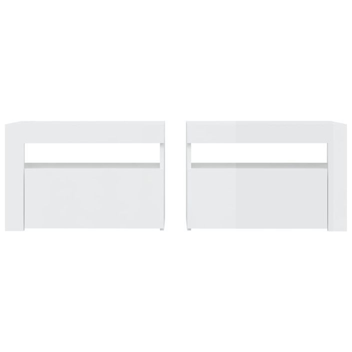 Tables de chevet 2 pcs avec LED Blanc brillant 60x35x40 cm - Photo n°3