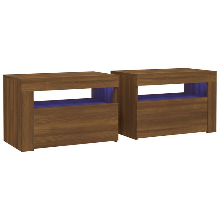 Tables de chevet 2 pcs avec LED chêne marron 60x35x40 cm - Photo n°2