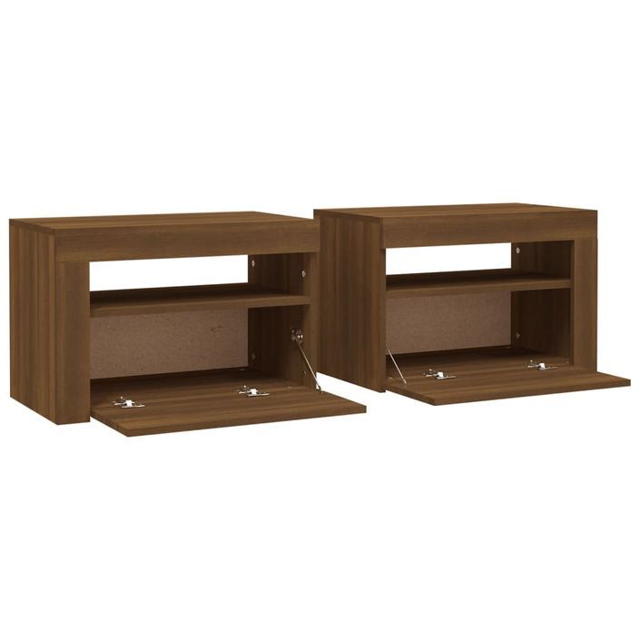 Tables de chevet 2 pcs avec LED chêne marron 60x35x40 cm - Photo n°5