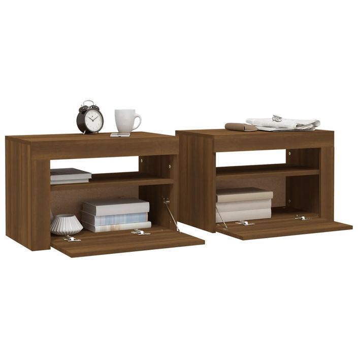 Tables de chevet 2 pcs avec LED chêne marron 60x35x40 cm - Photo n°7