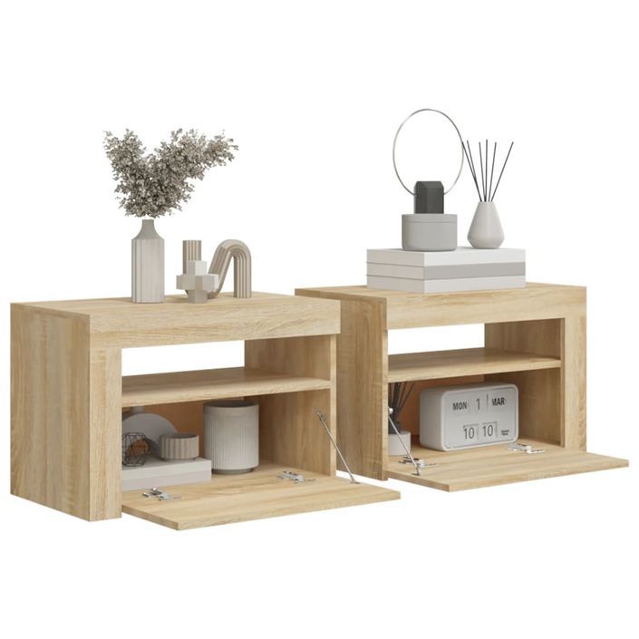 Tables de chevet 2 pcs avec LED Chêne Sonoma 60x35x40 cm - Photo n°7