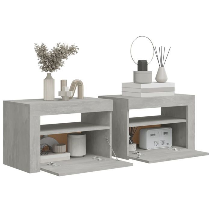 Tables de chevet 2 pcs avec LED Gris béton 60x35x40 cm - Photo n°7