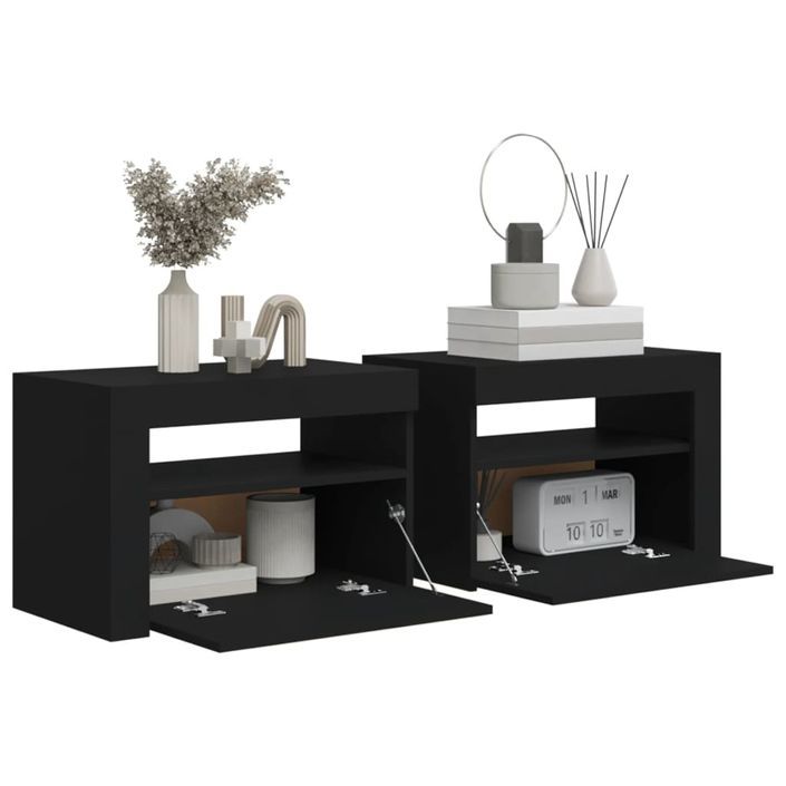 Tables de chevet 2 pcs avec LED Noir 60x35x40 cm - Photo n°7