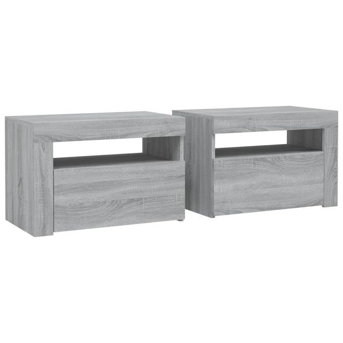 Tables de chevet 2 pcs avec LED sonoma gris 60x35x40 cm - Photo n°3