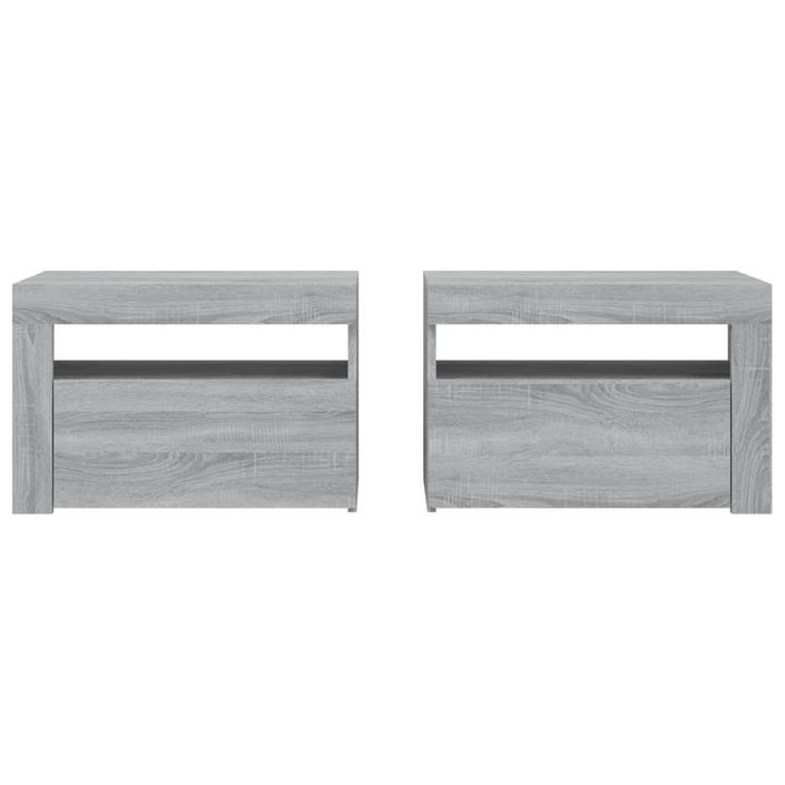 Tables de chevet 2 pcs avec LED sonoma gris 60x35x40 cm - Photo n°4