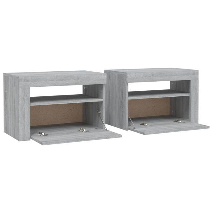 Tables de chevet 2 pcs avec LED sonoma gris 60x35x40 cm - Photo n°5