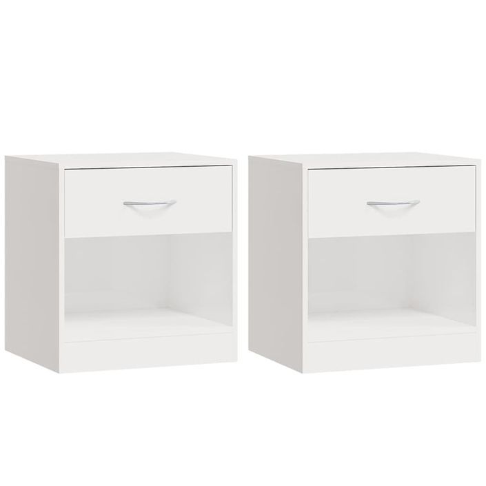 Tables de chevet 2 pcs avec tiroir Blanc brillant - Photo n°2