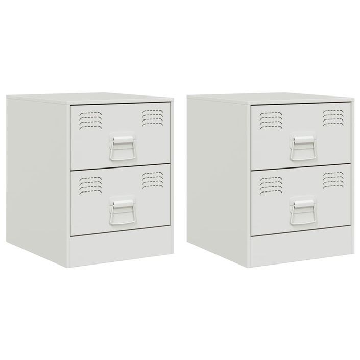 Tables de chevet 2 pcs blanc 34,5x39x44 cm acier - Photo n°2