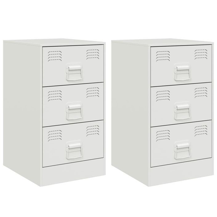 Tables de chevet 2 pcs blanc 34,5x39x62 cm acier - Photo n°2