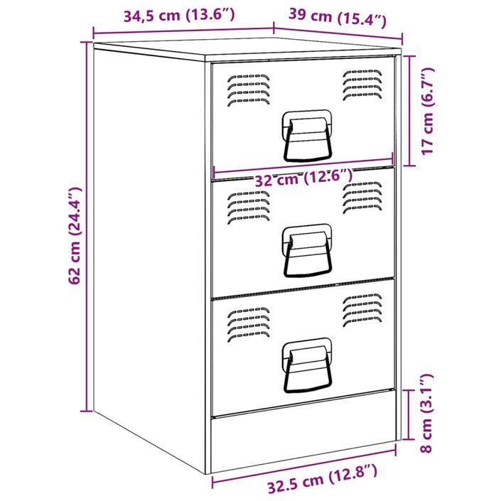 Tables de chevet 2 pcs blanc 34,5x39x62 cm acier - Photo n°12