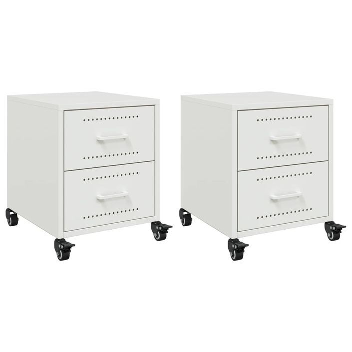 Tables de chevet 2 pcs blanc 36x39x43,5 cm acier - Photo n°2