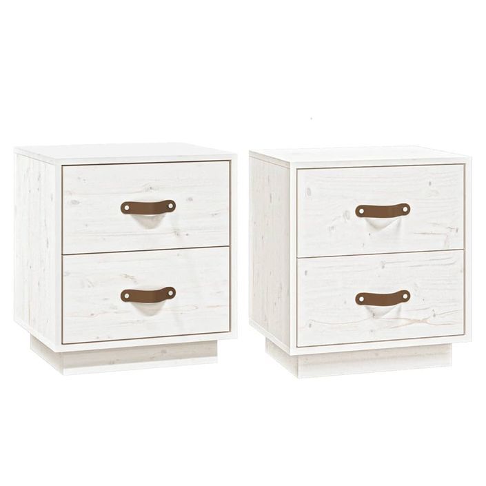 Tables de chevet 2 pcs Blanc 40x34x45 cm Bois de pin massif - Photo n°2