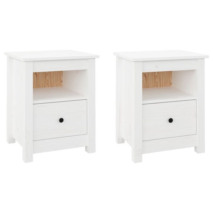 Tables de chevet 2 pcs Blanc 40x35x49 cm Bois de pin massif - Photo n°2