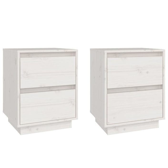 Tables de chevet 2 pcs Blanc 40x35x50 cm Bois de pin solide - Photo n°2