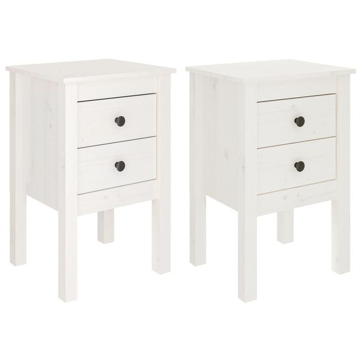 Tables de chevet 2 pcs Blanc 40x35x61,5 cm Bois de pin massif - Photo n°2