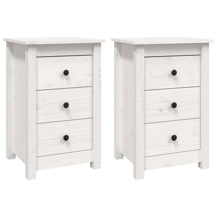 Tables de chevet 2 pcs Blanc 40x35x61,5 cm Bois de pin massif - Photo n°2