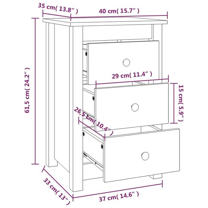 Tables de chevet 2 pcs Blanc 40x35x61,5 cm Bois de pin massif - Photo n°11