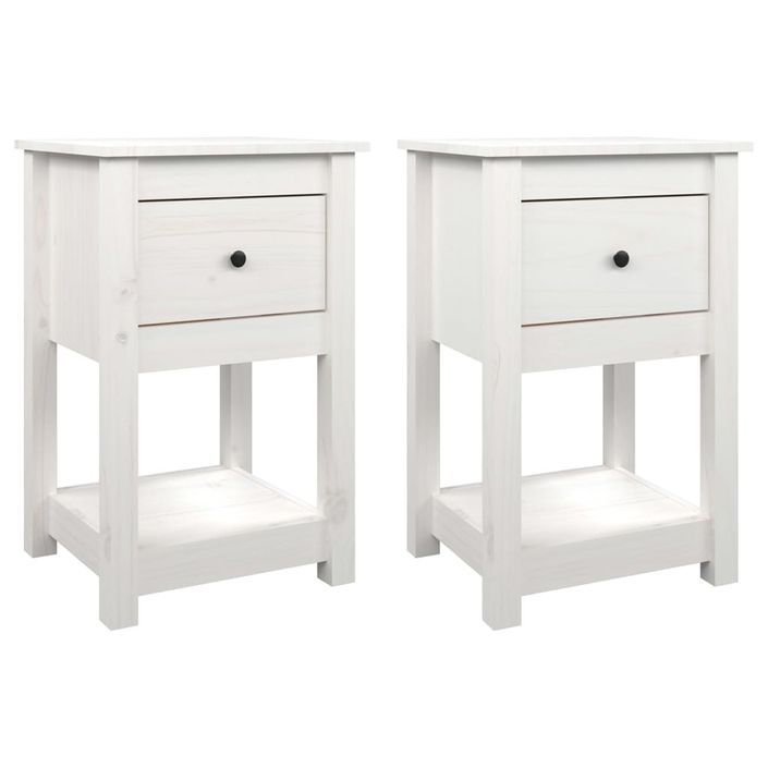 Tables de chevet 2 pcs Blanc 40x35x61,5 cm Bois de pin massif - Photo n°2