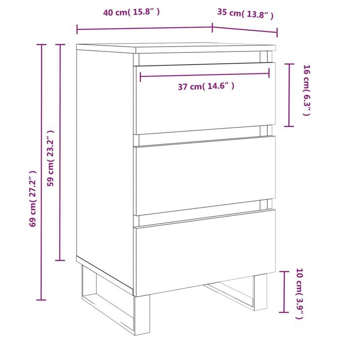 Tables de chevet 2 pcs blanc 40x35x69 cm bois d’ingénierie - Photo n°11