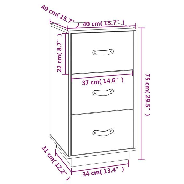 Tables de chevet 2 pcs Blanc 40x40x75 cm Bois de pin massif - Photo n°11